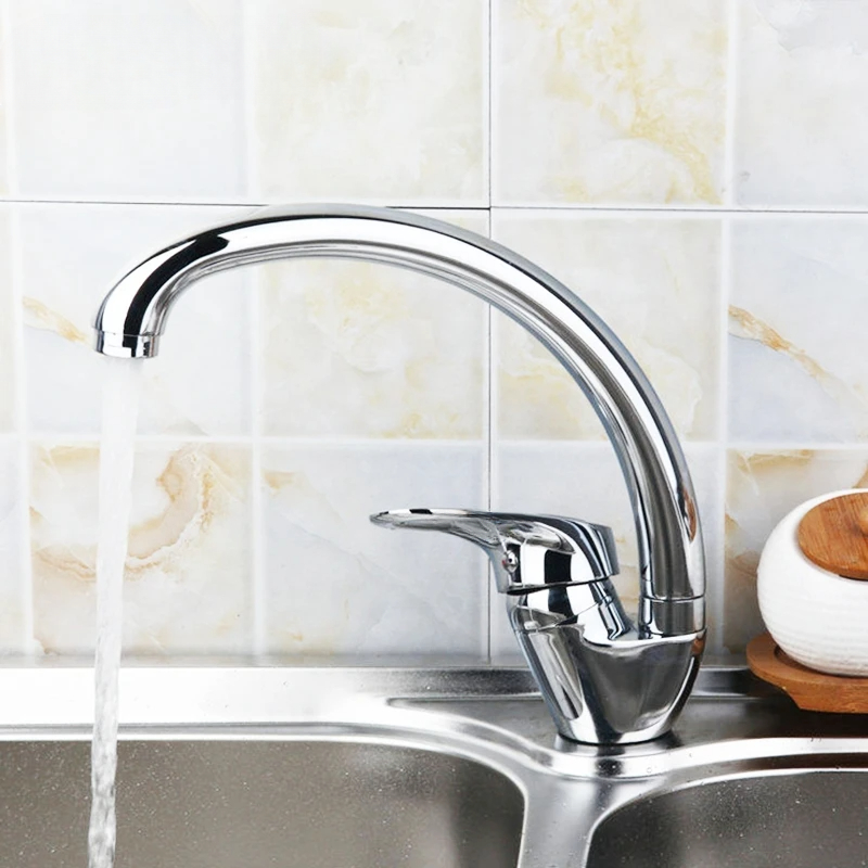 Basin Mixer Tap - 家庭用キッチン蛇口360 ° 回転式キッチン温冷混合水栓 シングルハンドル デッキマウント ポリッシュ仕上げ