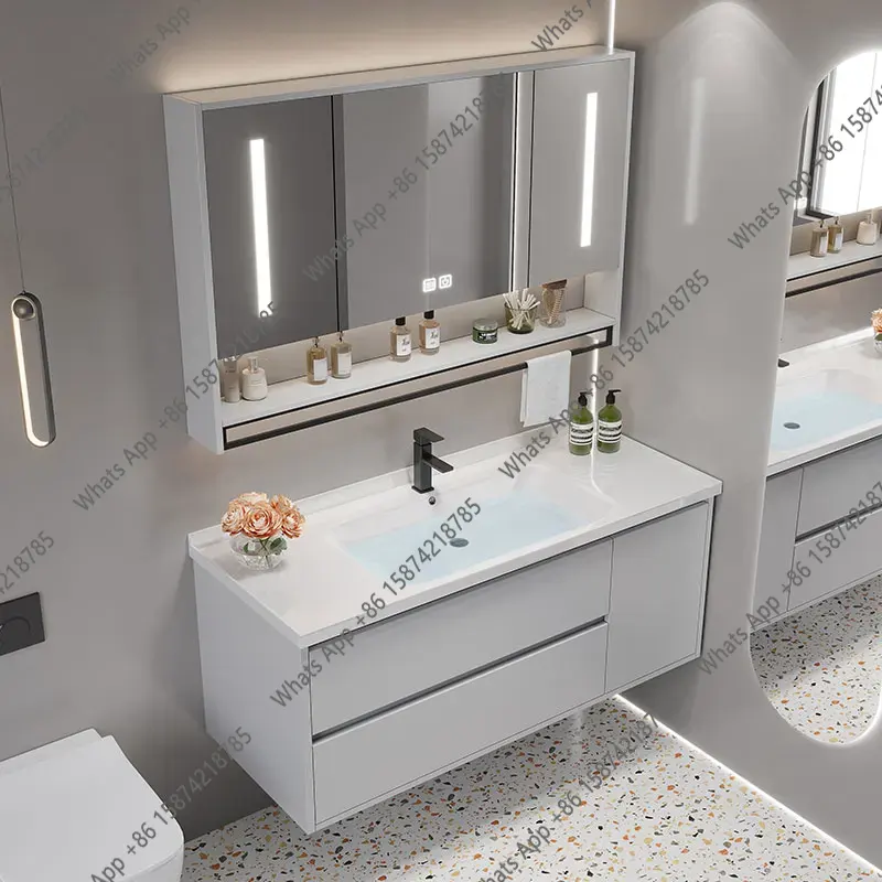 Home Bathroom Vanity Combo - J ヴィンテージ仕切り付き洗面化粧台 トイレ用洗面化粧台 ホワイトライト洗面化粧台 ミラー付き収納 モビレット