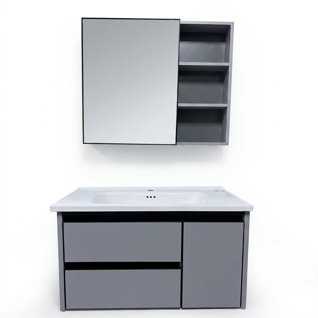 Home Bathroom Vanity Combo - バスルームキャビネットモダンエコフレンドリー壁掛け式バスルームミラーキャビネットコンボセラミックシンク防水収納 ヴィラ用
