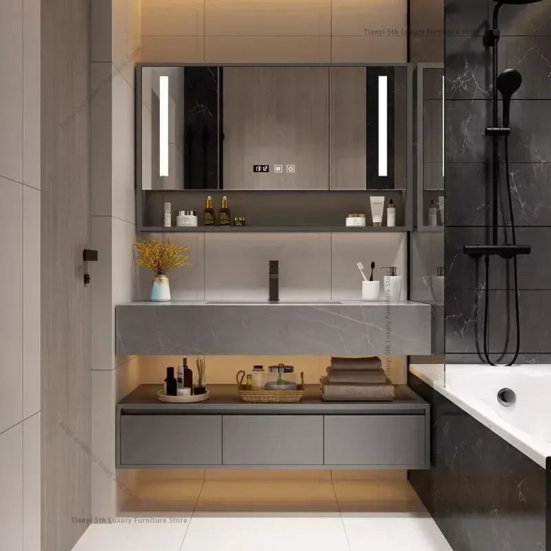 モダンなスマートバスルームキャビネットコンビネーション多機能 - Home Bathroom Vanity Combo のレビューと価格