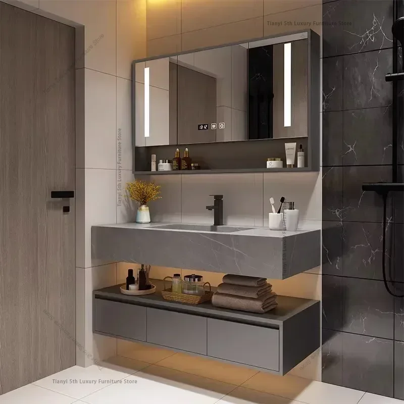 モダンなスマートバスルームキャビネットコンビネーション多機能 - Home Bathroom Vanity Combo のレビューと価格
