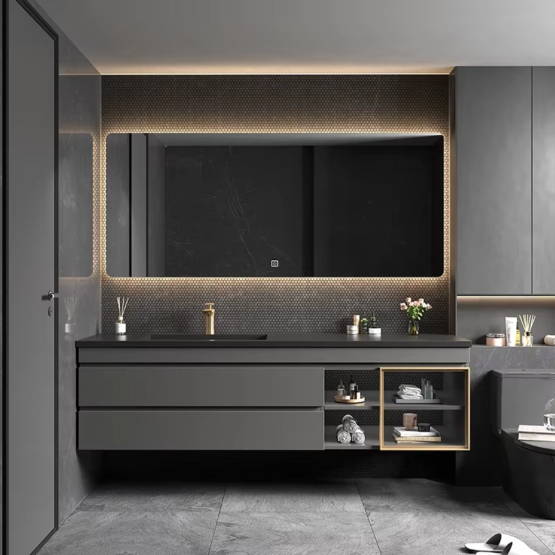 クラシック北欧照明付きバスルームキャビネットミラーブラックホ - Home Bathroom Vanity Combo のレビューと価格