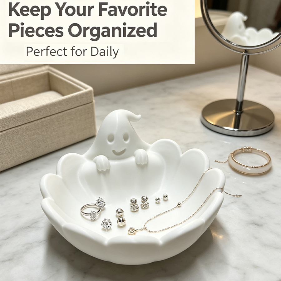 マットホワイトの3Dキュートなゴースト型ジュエリートレイ、ゴ - Home Essentials Bathroom Storage のレビューと価格