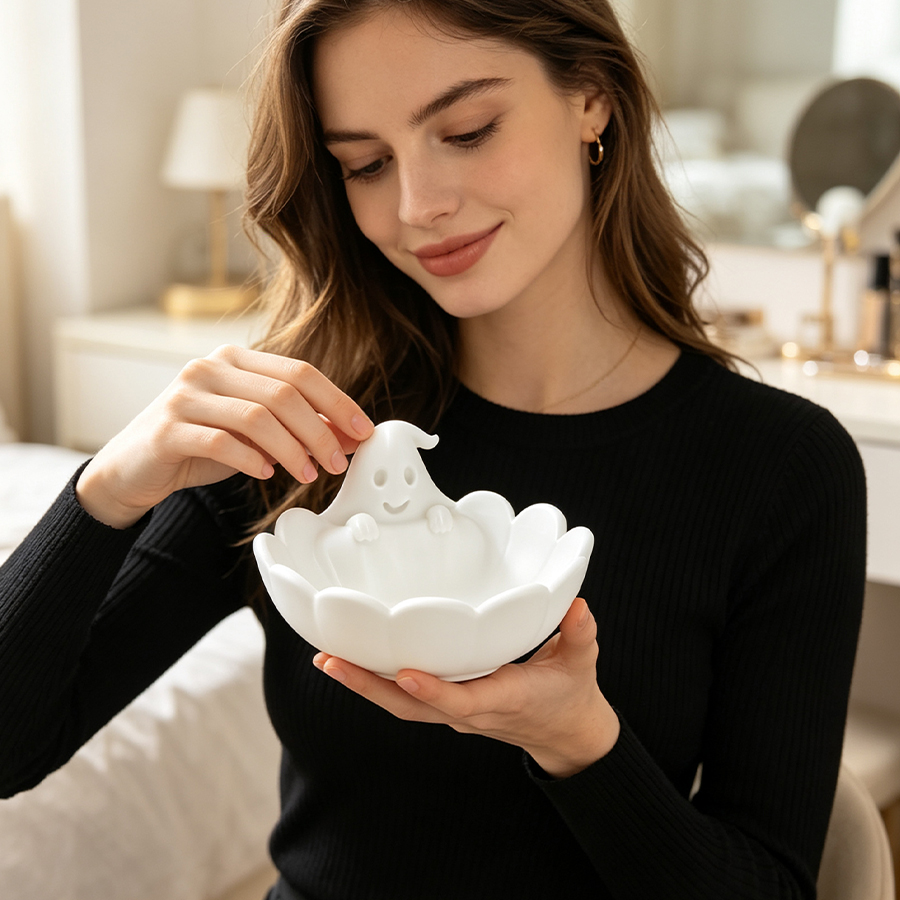マットホワイトの3Dキュートなゴースト型ジュエリートレイ、ゴ - Home Essentials Bathroom Storage のレビューと価格